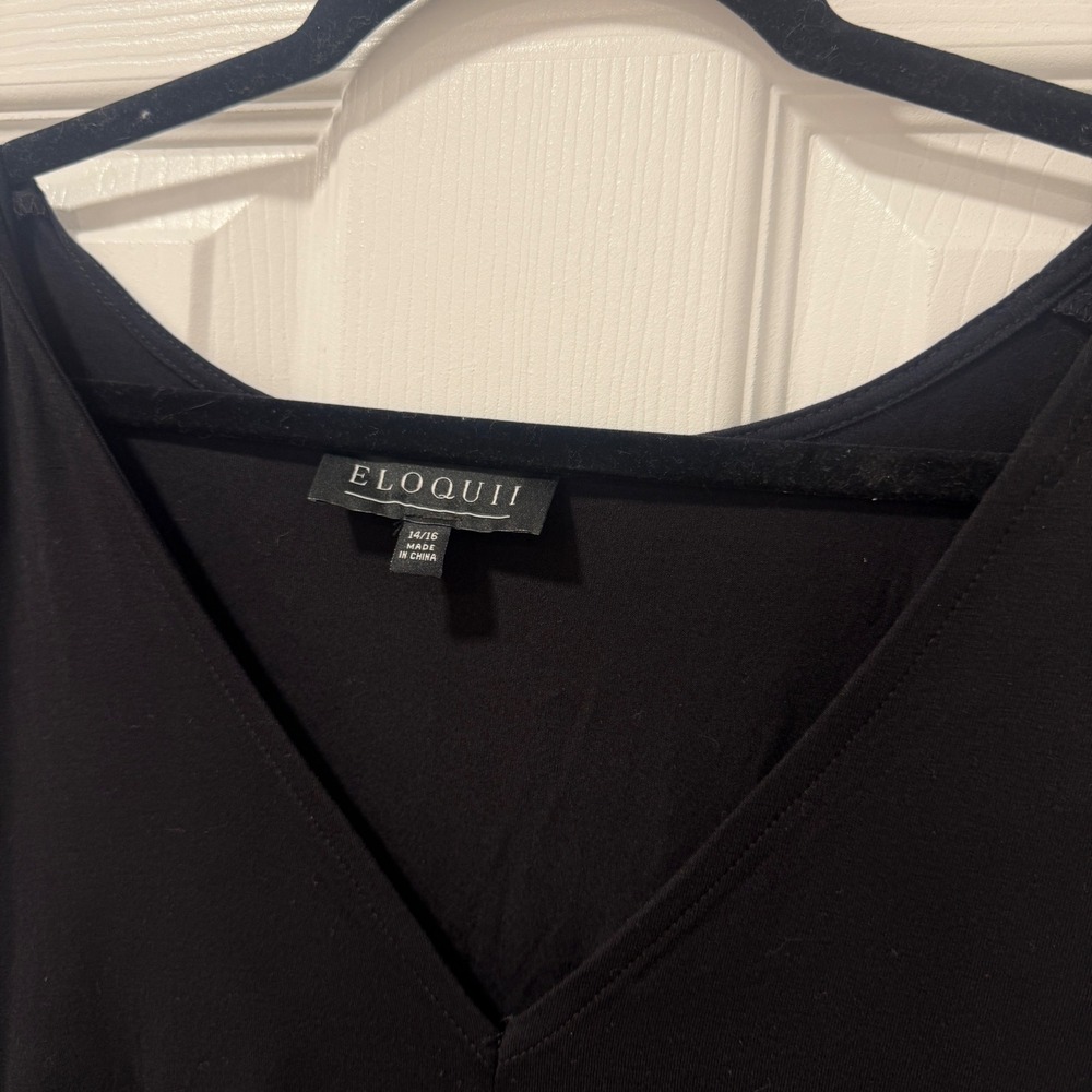 ELOQUII Black Long Sleeve Gathered V Neck Top Plus Size 14 16 - Picture 3 of 7
